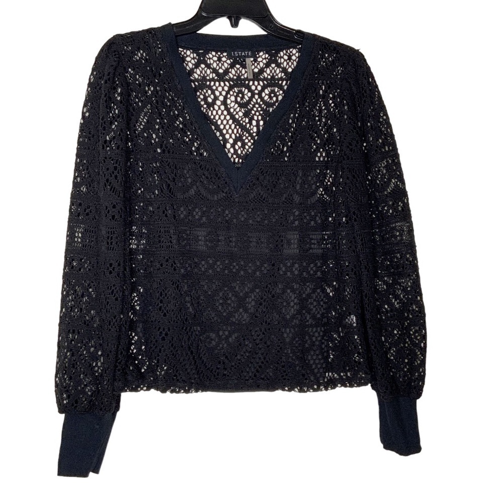 1. State black pullover mesh top-perfect for any weather. Size L - Picture 3 of 6
